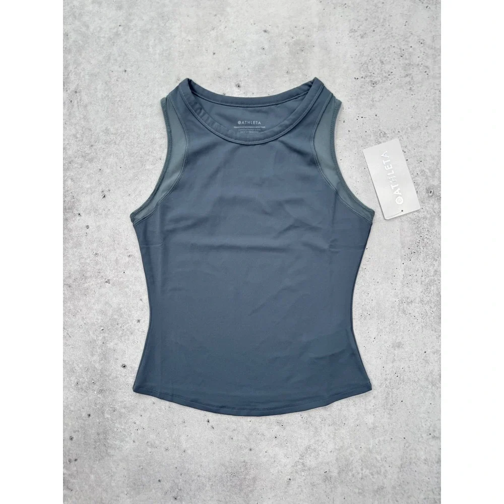 Athleta Transcend Racerback Mesh Tank Slate Blue XS Yoga Workout